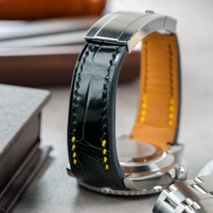 Alligator Leather Strap for Rolex Submariner Deployant Clasp