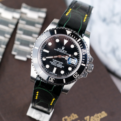 Alligator Leather Strap for Rolex Submariner Deployant Clasp