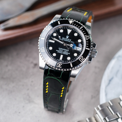 Alligator Leather Strap for Rolex Submariner Deployant Clasp