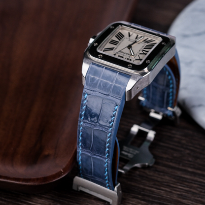 Alligator Leather Strap for Cartier Santos 100 Push Button Clasp