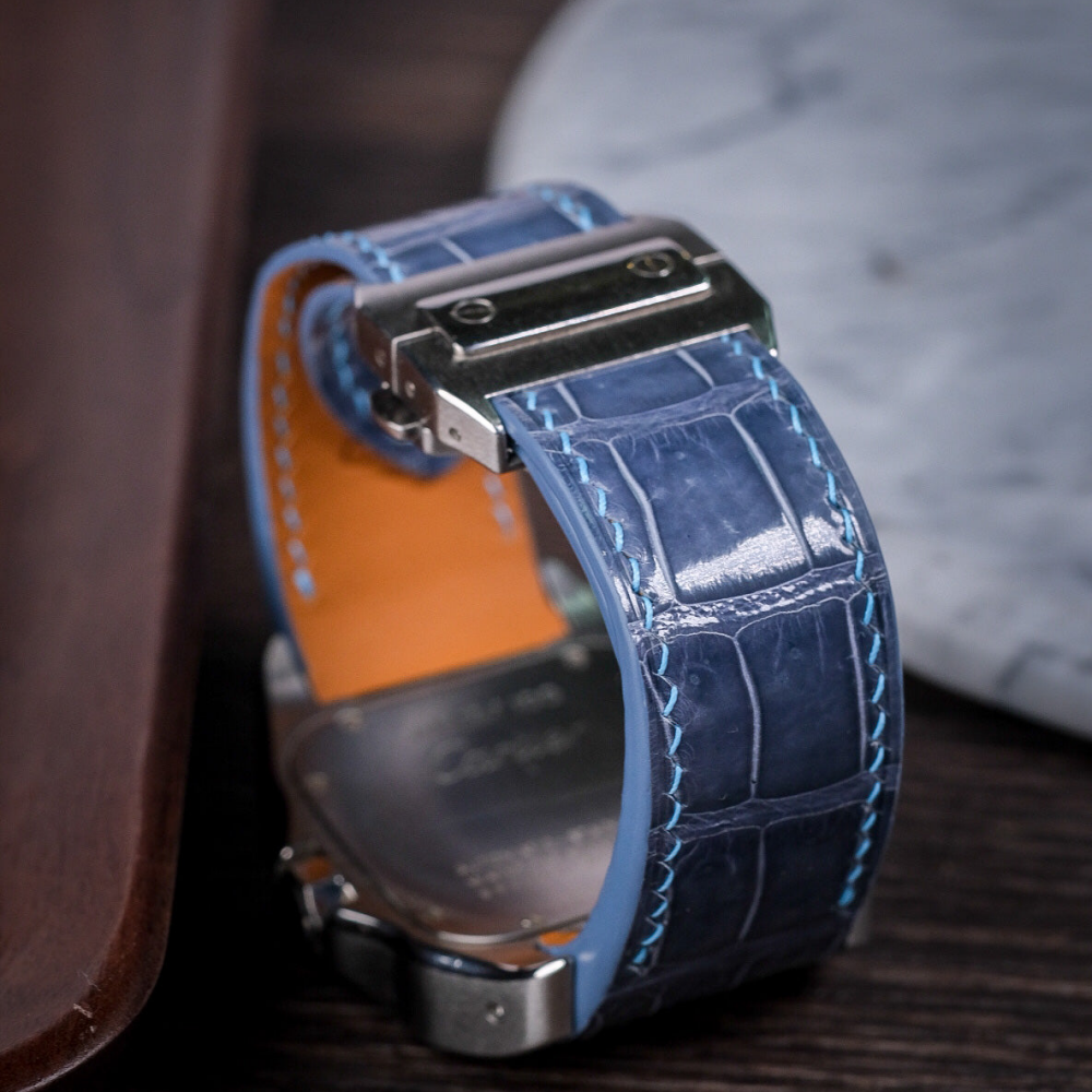Alligator Leather Strap for Cartier Santos 100 Push Button Clasp