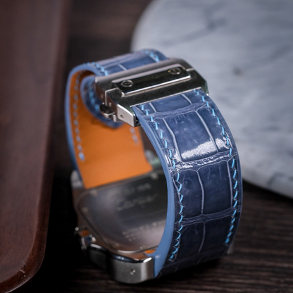 Alligator Leather Strap for Cartier Santos 100 Push Button Clasp