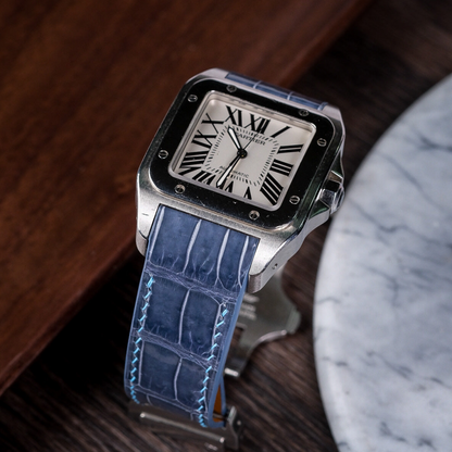 Alligator Leather Strap for Cartier Santos 100 Push Button Clasp