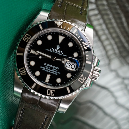Alligator Leather Strap for Rolex Submariner Deployant Clasp