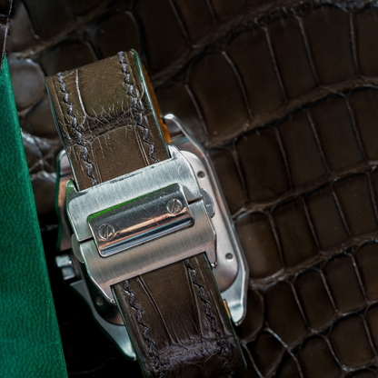 Alligator Leather Strap for Cartier Santos 100 Push Button Clasp