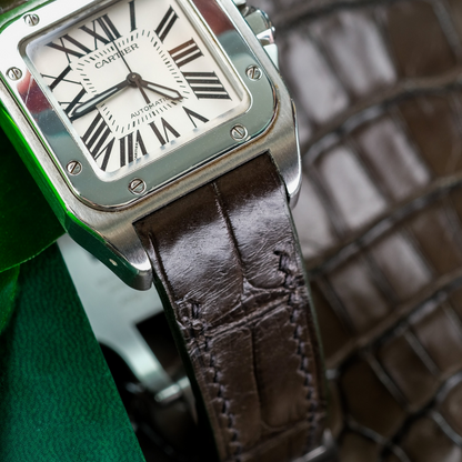 Alligator Leather Strap for Cartier Santos 100 Push Button Clasp