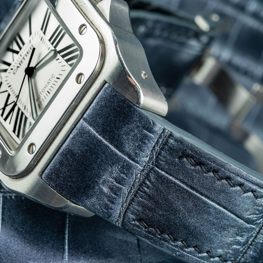 Alligator Leather Strap for Cartier Santos 100 Push Button Clasp