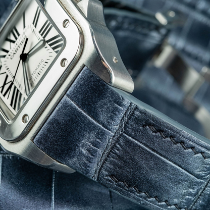Alligator Leather Strap for Cartier Santos 100 Push Button Clasp