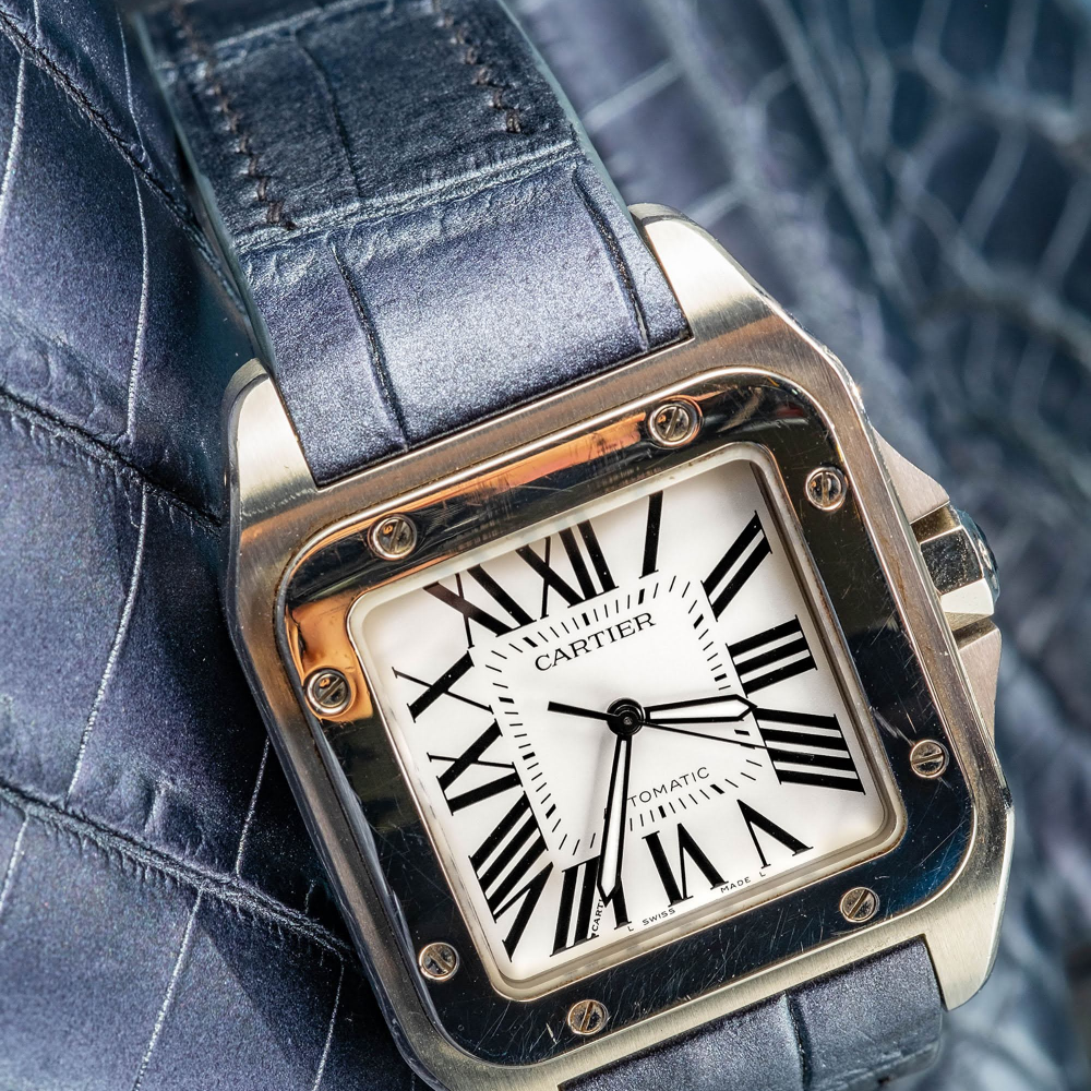 Alligator Leather Strap for Cartier Santos 100 Push Button Clasp