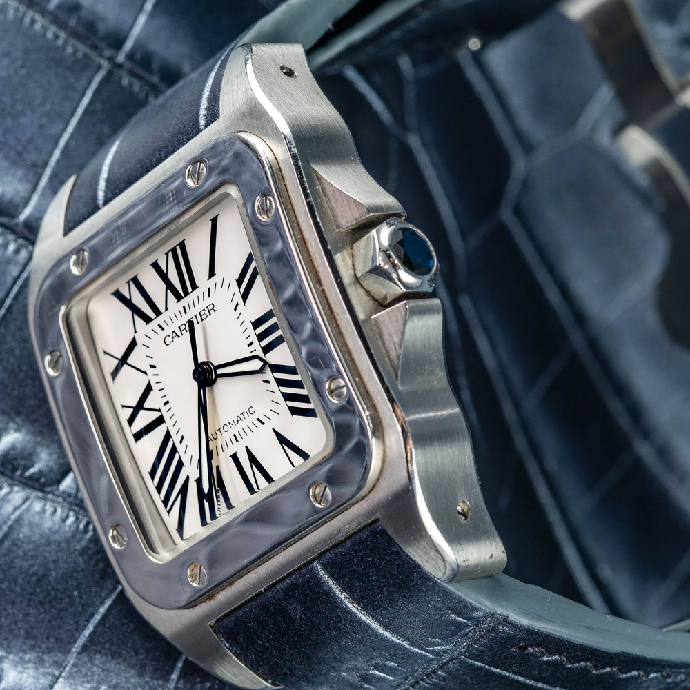 Alligator Leather Strap for Cartier Santos 100 Push Button Clasp