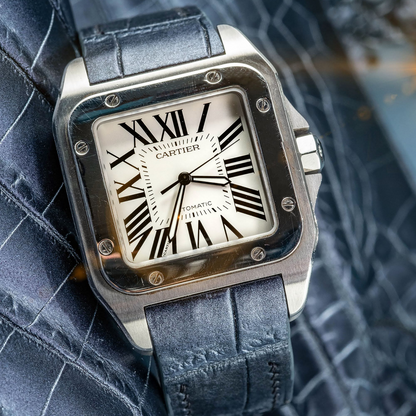 Alligator Leather Strap for Cartier Santos 100 Push Button Clasp