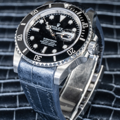 Alligator Leather Strap for Rolex Submariner Deployant Clasp