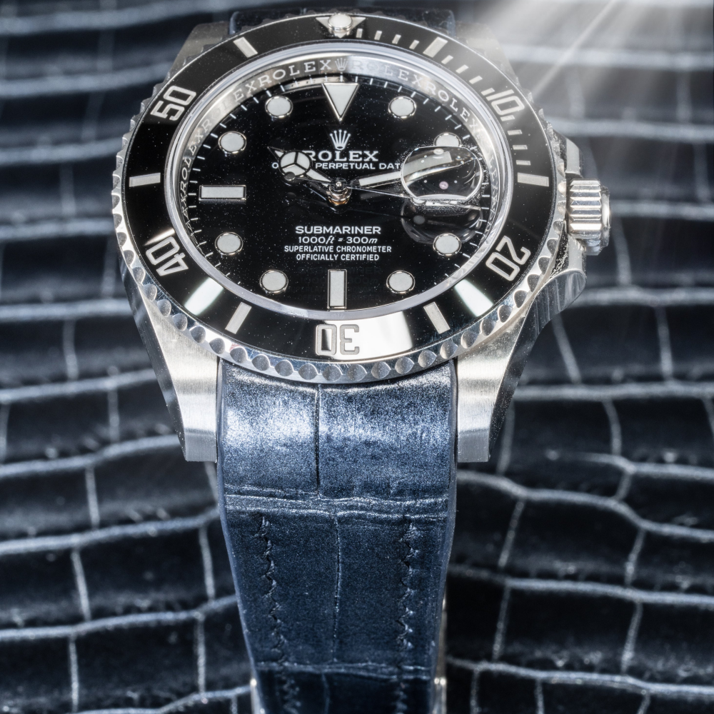 Alligator Leather Strap for Rolex Submariner Deployant Clasp