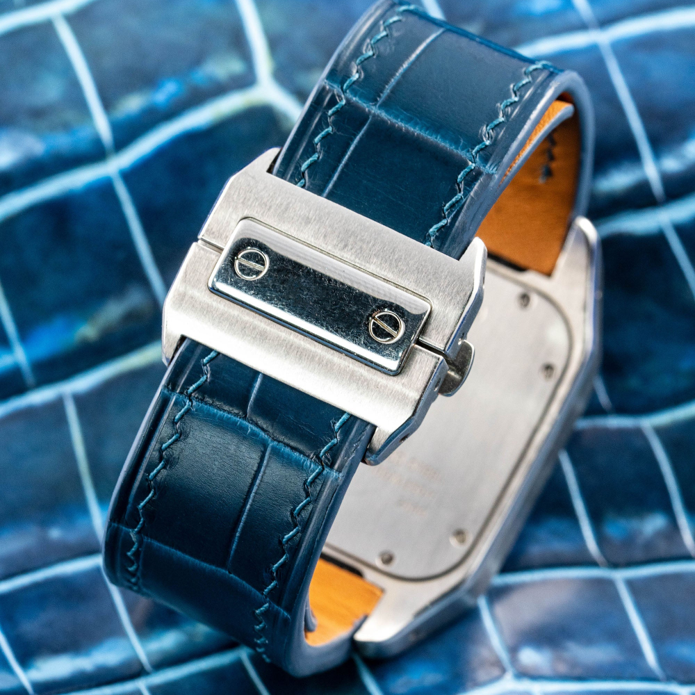 Alligator Leather Strap for Cartier Santos 100 Push Button Clasp