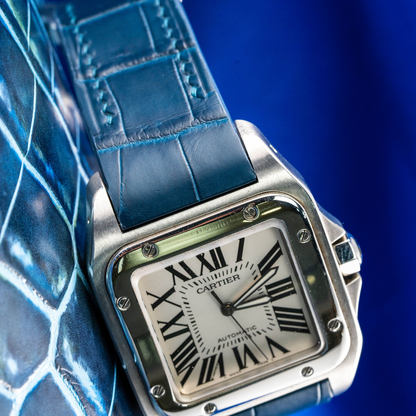 Alligator Leather Strap for Cartier Santos 100 Push Button Clasp