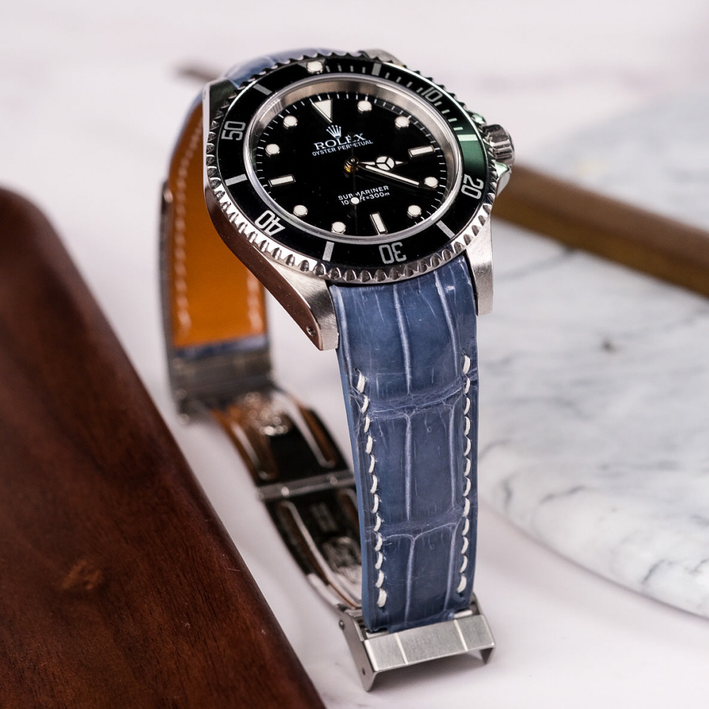 Alligator Leather Strap for Rolex Submariner Deployant Clasp