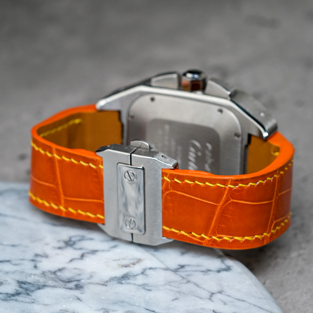 Alligator Leather Strap for Cartier Santos 100 Push Button Clasp