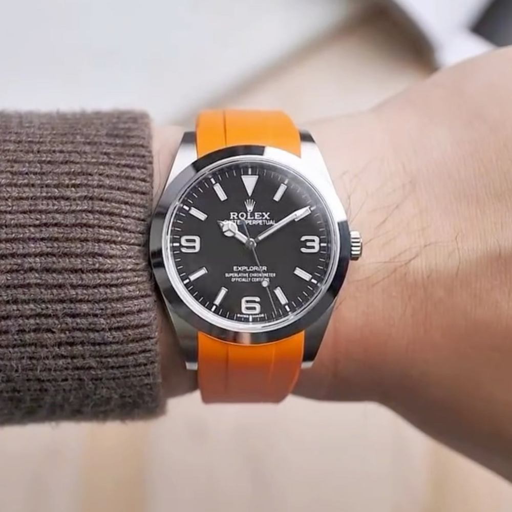 FKM Rubber Strap for Rolex Explorer I Deployant Clasp