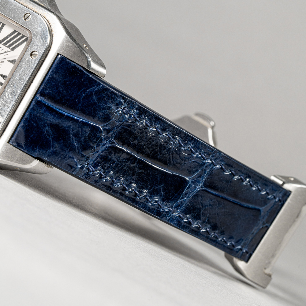 Alligator Leather Strap for Cartier Santos 100 Push Button Clasp