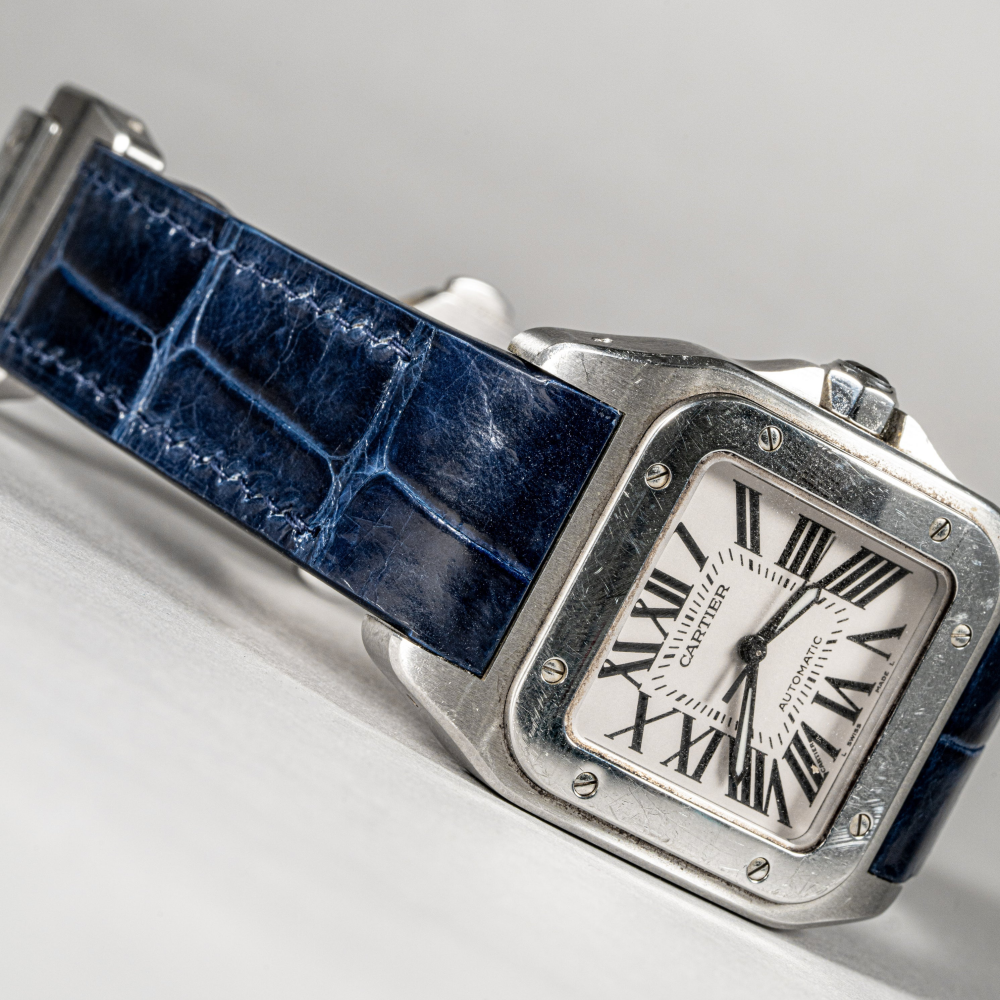 Alligator Leather Strap for Cartier Santos 100 Push Button Clasp