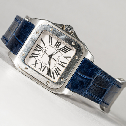 Alligator Leather Strap for Cartier Santos 100 Push Button Clasp