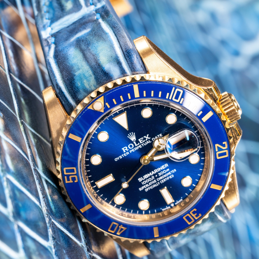 Alligator Leather Strap for Rolex Submariner Deployant Clasp