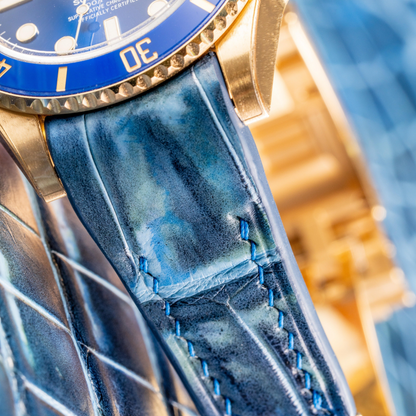 Alligator Leather Strap for Rolex Submariner Deployant Clasp