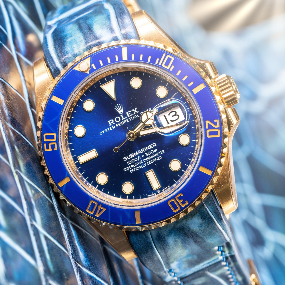 Alligator Leather Strap for Rolex Submariner Deployant Clasp
