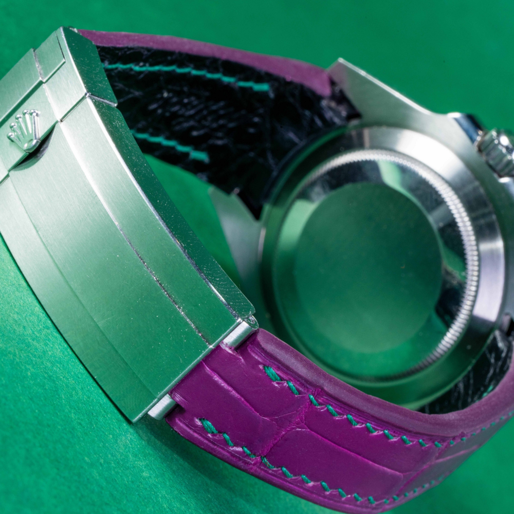 Alligator Leather Strap for Rolex Submariner Deployant Clasp