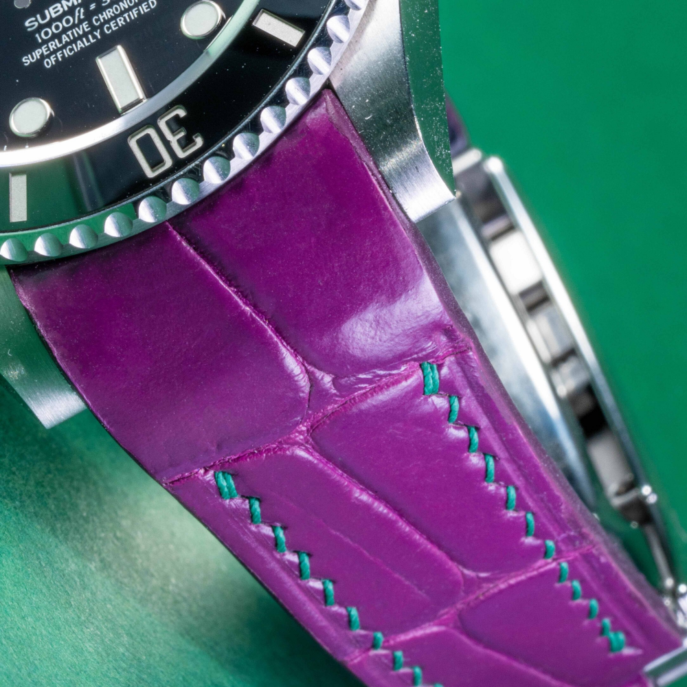Alligator Leather Strap for Rolex Submariner Deployant Clasp
