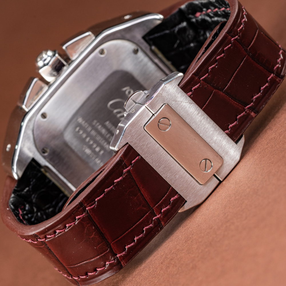 Alligator Leather Strap for Cartier Santos 100 Push Button Clasp