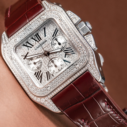Alligator Leather Strap for Cartier Santos 100 Push Button Clasp