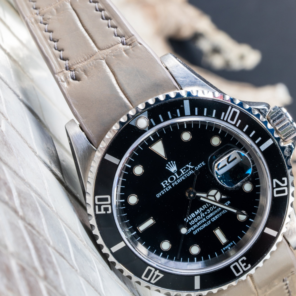 Alligator Leather Strap for Rolex Submariner Deployant Clasp