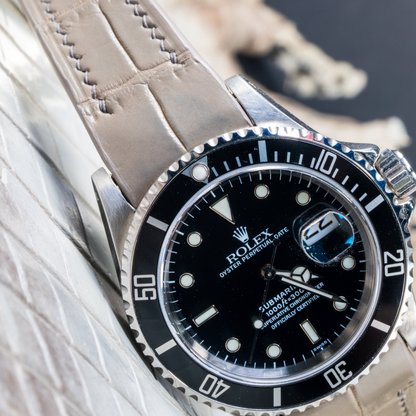 Alligator Leather Strap for Rolex Submariner Deployant Clasp