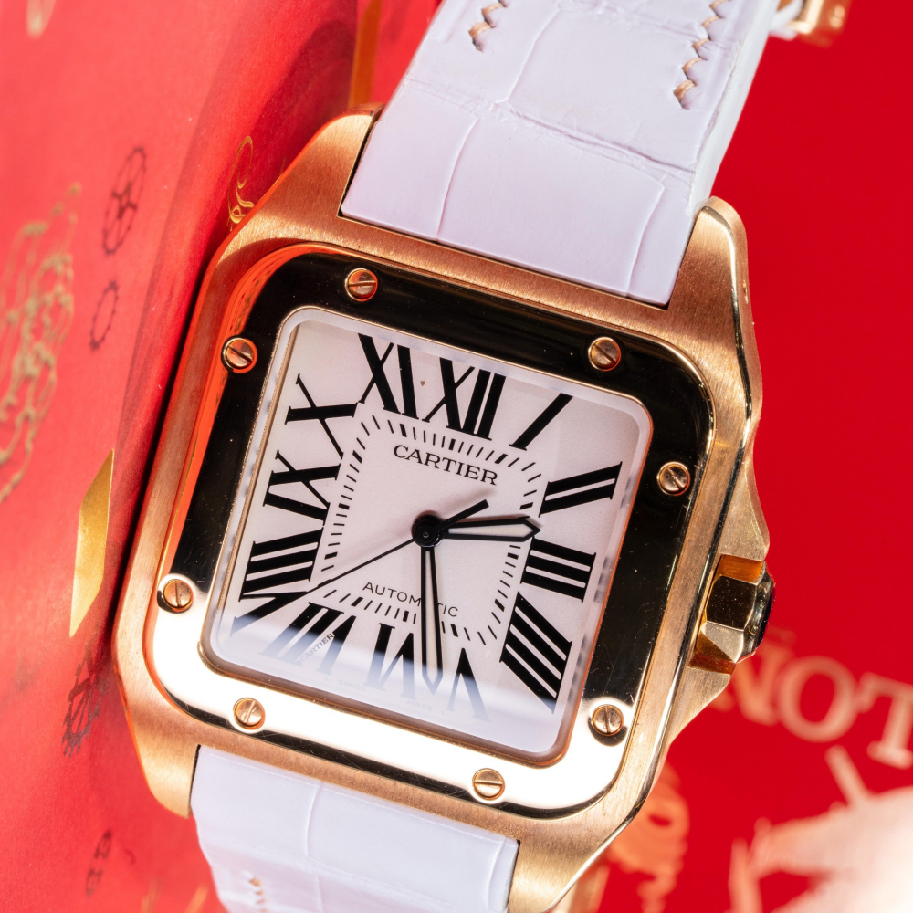 Alligator Leather Strap for Cartier Santos 100 Push Button Clasp