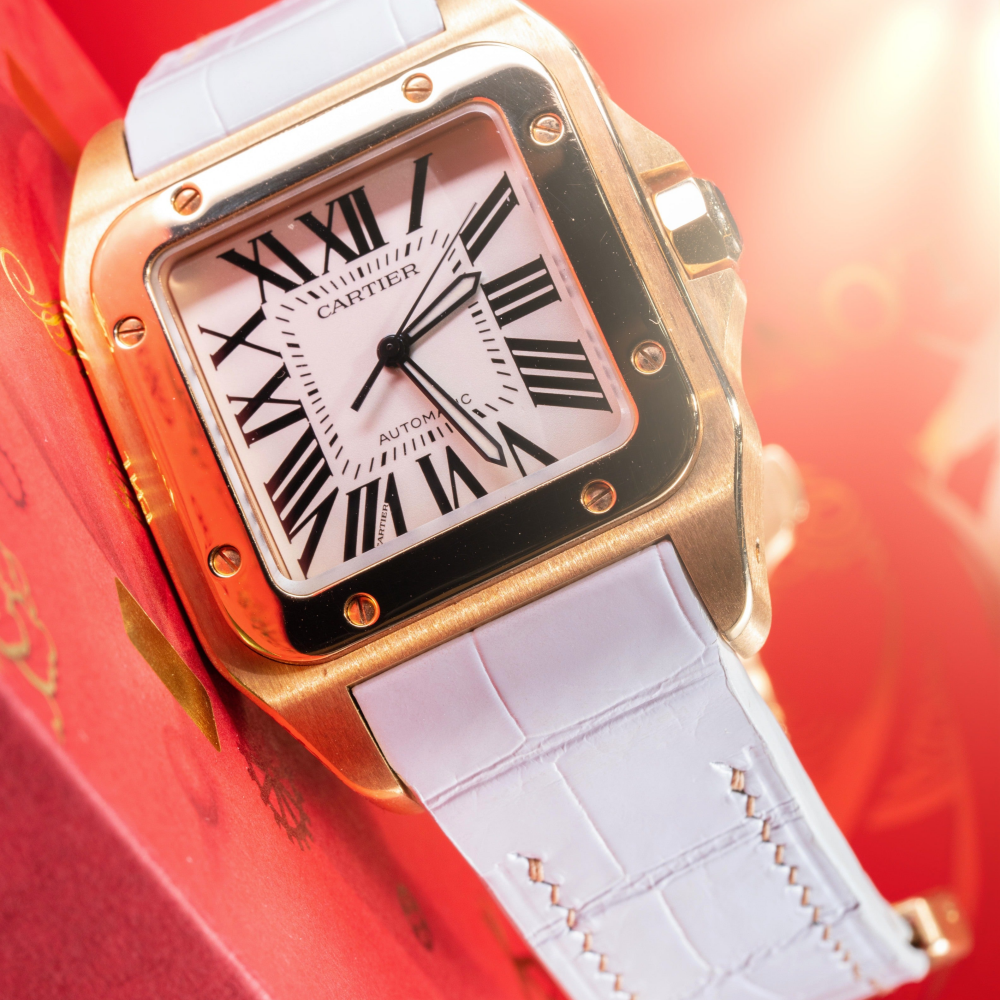 Alligator Leather Strap for Cartier Santos 100 Push Button Clasp