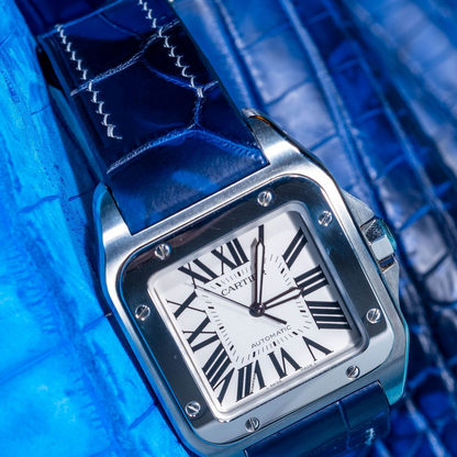 Alligator Leather Strap for Cartier Santos 100 Push Button Clasp