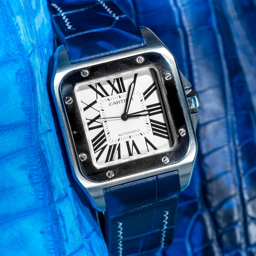 Alligator Leather Strap for Cartier Santos 100 Push Button Clasp
