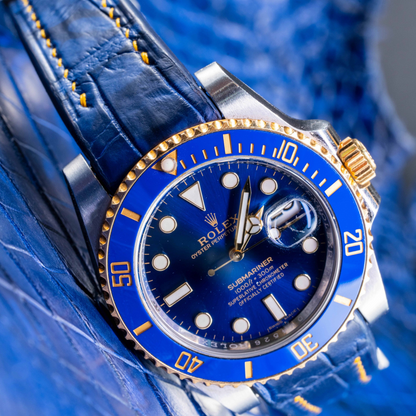 Alligator Leather Strap for Rolex Submariner Deployant Clasp
