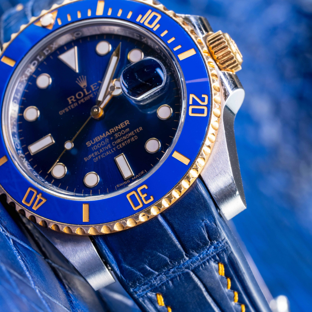 Alligator Leather Strap for Rolex Submariner Deployant Clasp