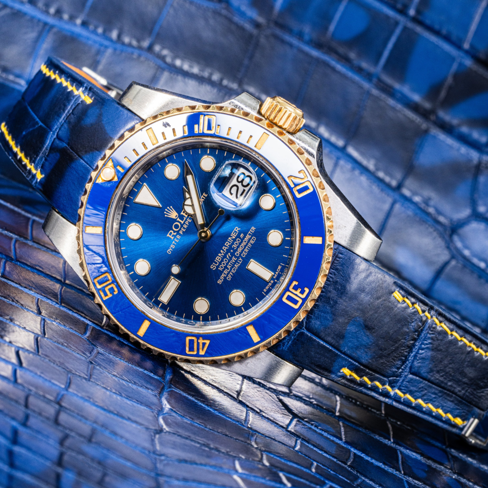Alligator Leather Strap for Rolex Submariner Deployant Clasp