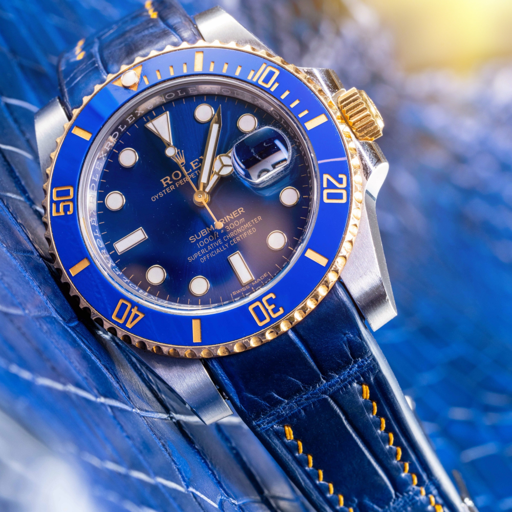 Alligator Leather Strap for Rolex Submariner Deployant Clasp