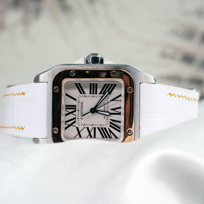 Alligator Leather Strap for Cartier Santos 100 Push Button Clasp