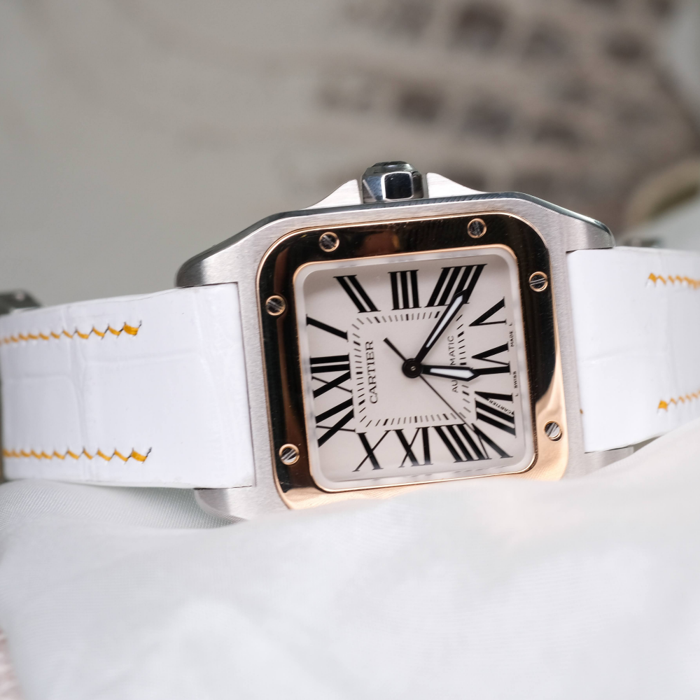 Alligator Leather Strap for Cartier Santos 100 Push Button Clasp