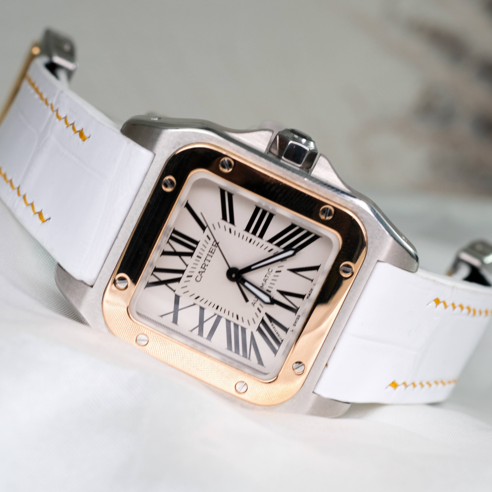 Alligator Leather Strap for Cartier Santos 100 Push Button Clasp