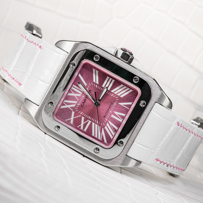 Alligator Leather Strap for Cartier Santos 100 Push Button Clasp