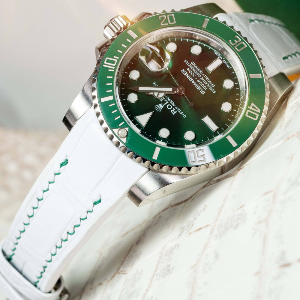 Alligator Leather Strap for Rolex Submariner Deployant Clasp