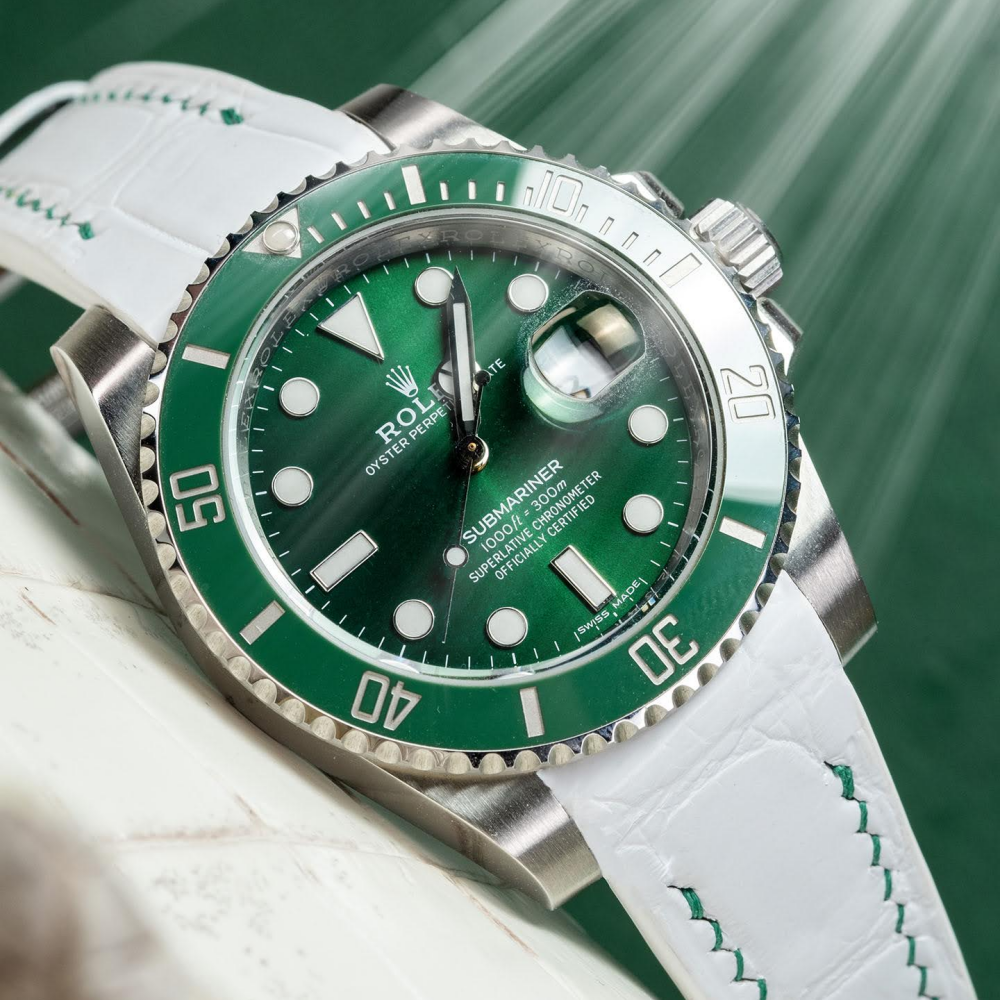 Alligator Leather Strap for Rolex Submariner Deployant Clasp