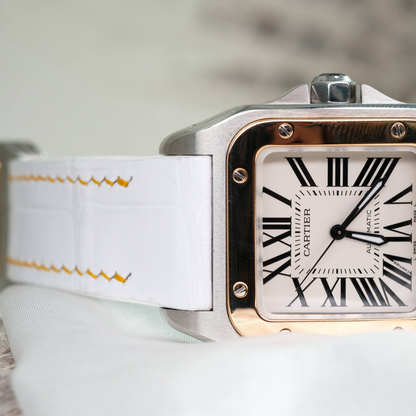 Alligator Leather Strap for Cartier Santos 100 Push Button Clasp