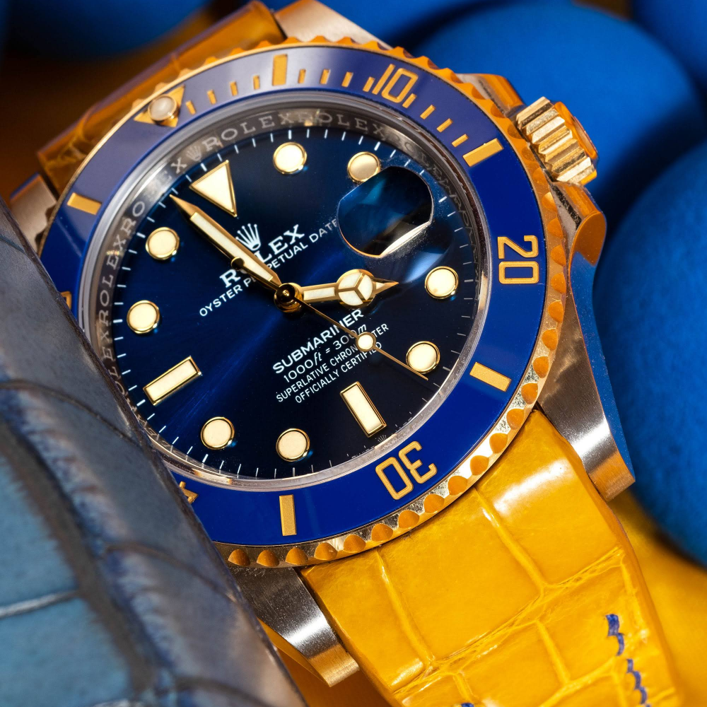 Alligator Leather Strap for Rolex Submariner Deployant Clasp